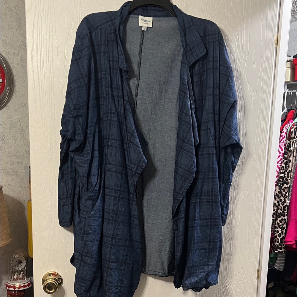 Hayden Navy Checkered Open Blazer